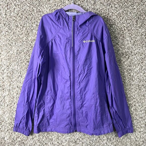 Columbia Jacket Girls Medium 10-12 Switchback Purple Zip Hooded Windbreaker Rain - Picture 1 of 7